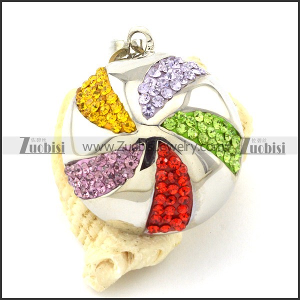 Stainless Steel Rainbow Rhinestone Pendants -p001177