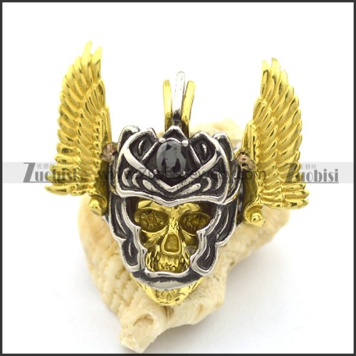 detachable skull head and gold wing pendant p002033
