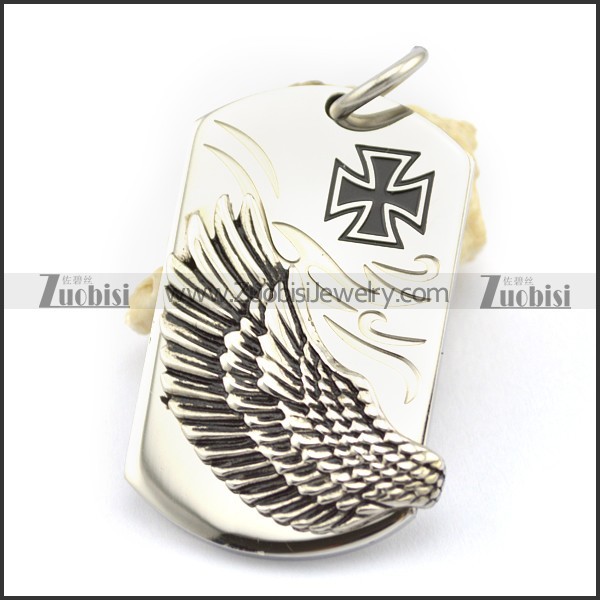 left side flying wing tag pendant with iron cross logo p001766