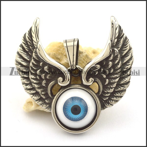 2 flying wings pendant with blue angel eye stone p002085