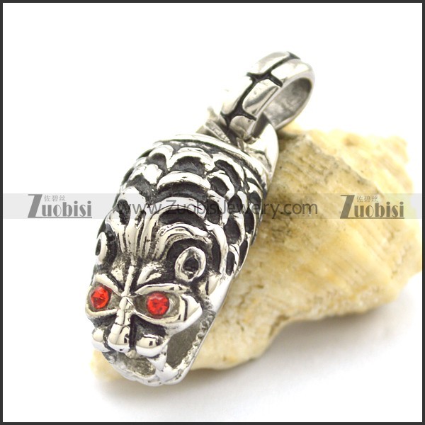 Tiger Head Pendant with Red Rhinestones Eyes p002149