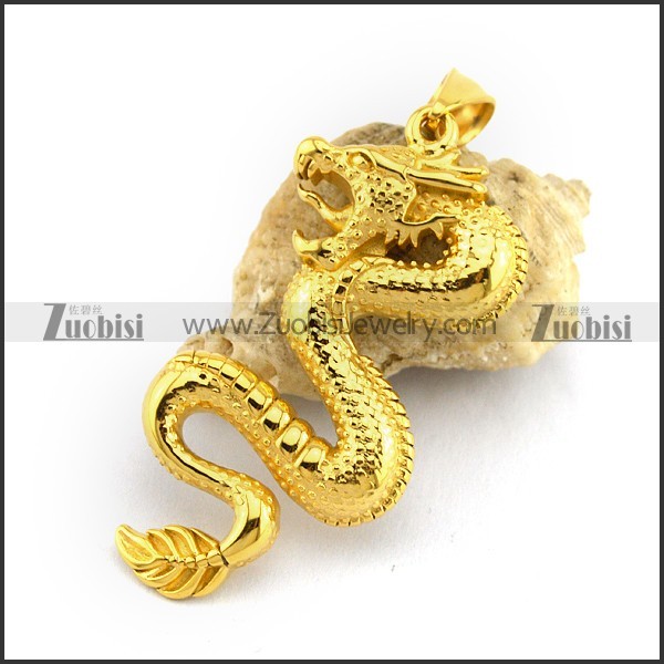 Shiny Gold Stainless Steel Dragon Pendant p002810