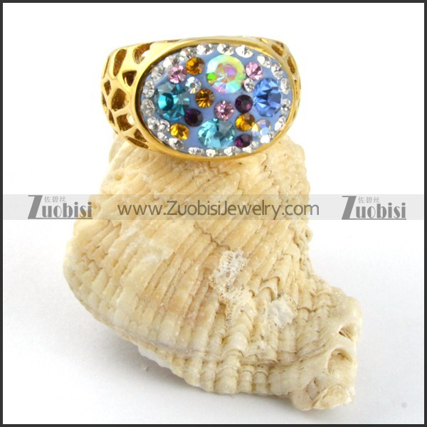 Rhinestone Ring in Gold Stainless Steel - r000189