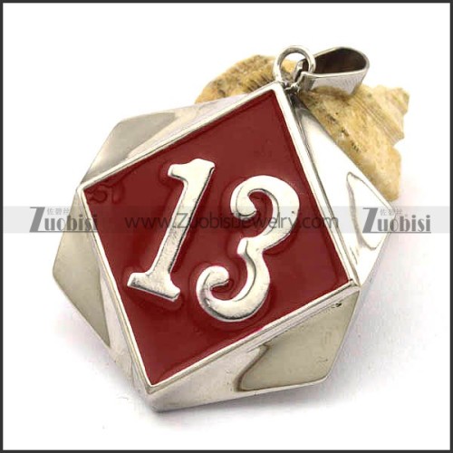Red Epoxy 13 Stainless Steel Biker Pendant p002545