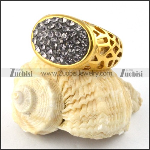 Stainless Steel Smoky Rhinestone Ring - r000187