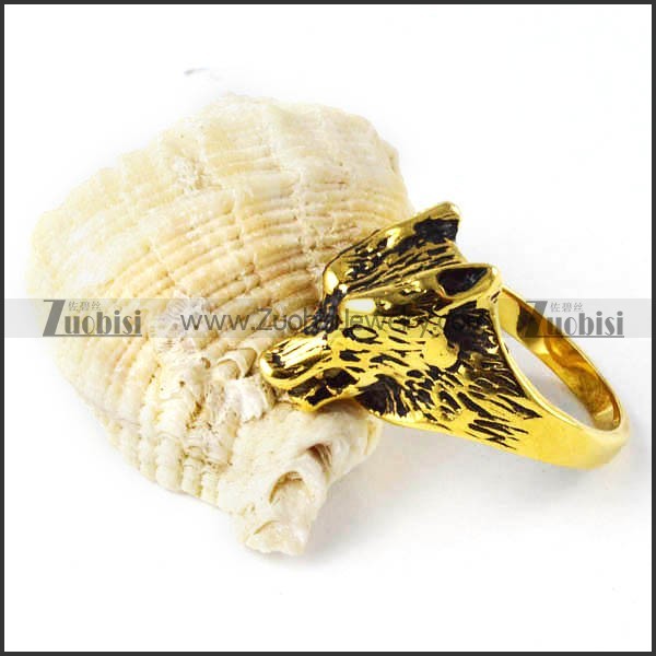 Antique Black Gold Stainless Steel Wolf Ring - r000256