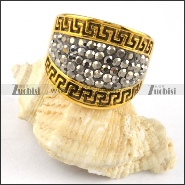 Gold Great Wall Pattern Stainless Steel ring - r000234