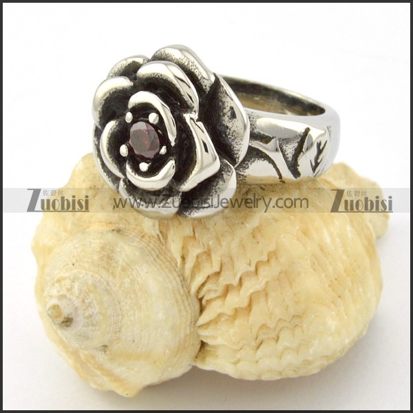 clear red zircon rose ring for women r001129