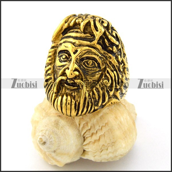 stainless steel ring for men in gold plating with shaped of famous person -r001084
