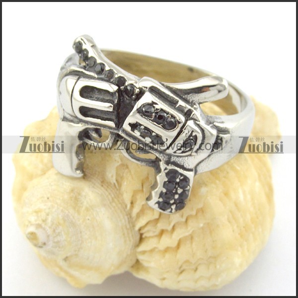 two-gun black rhinestone casting ring r001216
