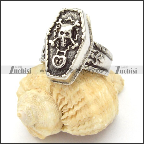 Stainless Steel Men's Punk Skull Coffin Rings -r000482