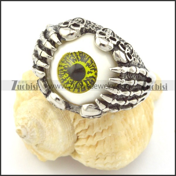Olive-green Dainty Evil Eyeball Skull Ring r001300