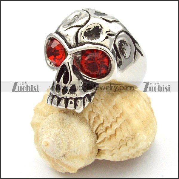 Skull Rings with big clear red eyes -r000469