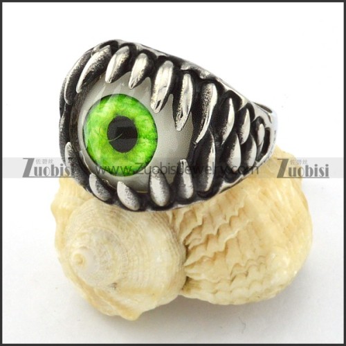 pretty Steel Green Eye Biker Ring with punk style for Motorcycle bikers - r000536