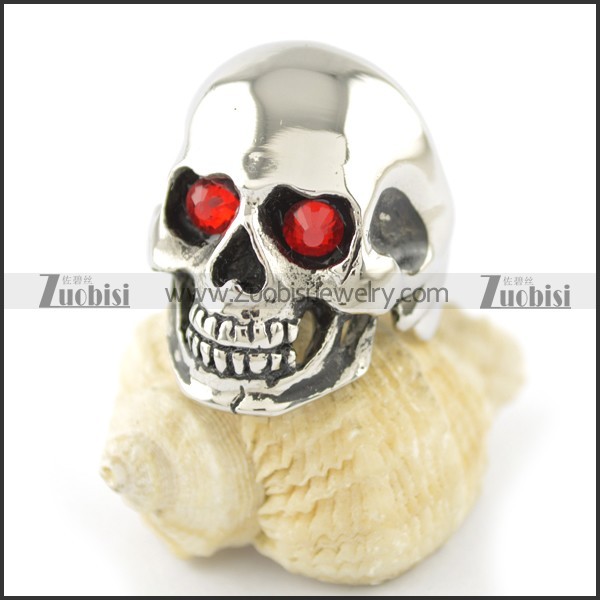 red stone eye skull ring r001552