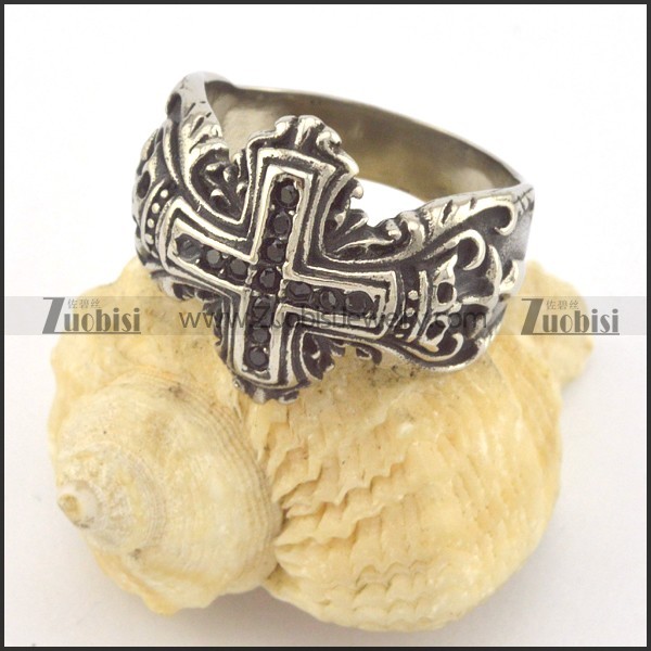 13 Small Black Rhinestones Cross Ring r001400