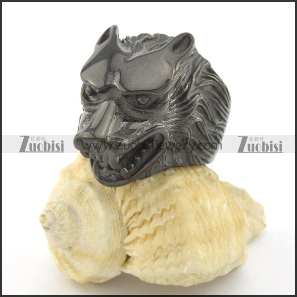 black wolf ring for mens in stainless steel r001490