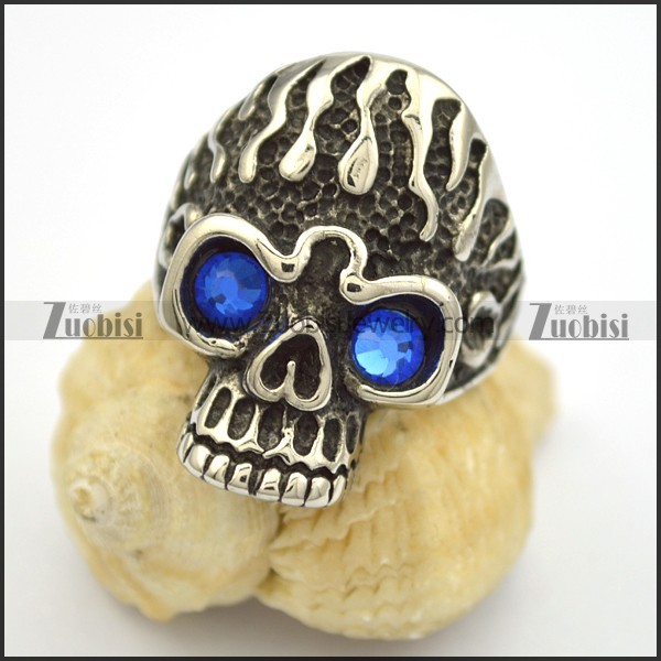 blue stone eye fire skull ring r001662