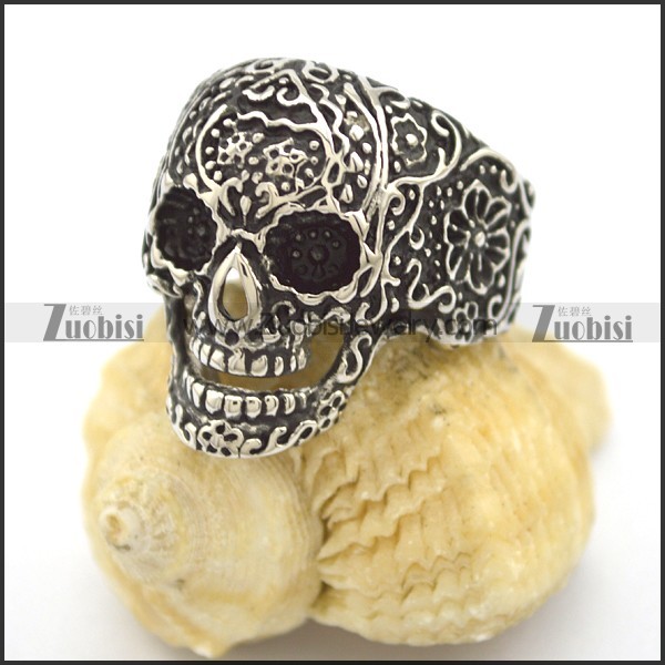 Sugar Skull Ring in Stainless Steel r002155