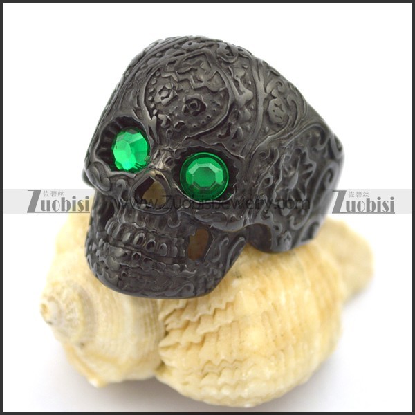 green eye black flower skull ring r002002