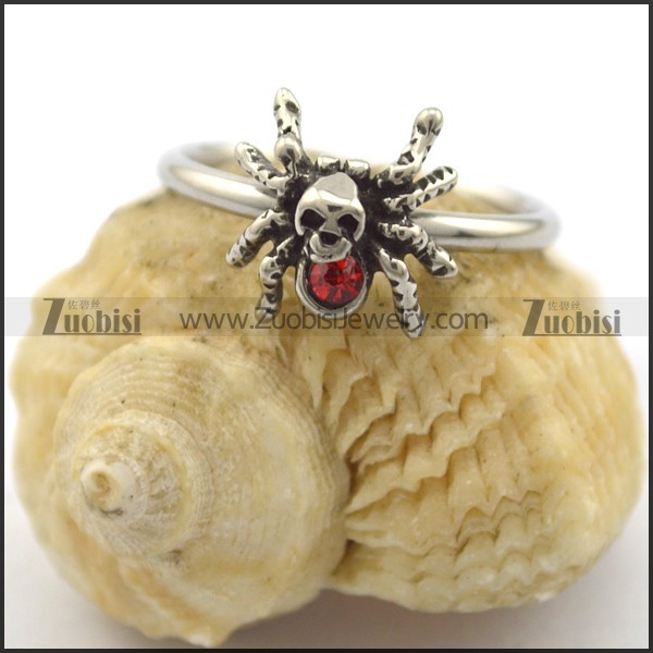 small spider ring with red rhinestone for women r002207