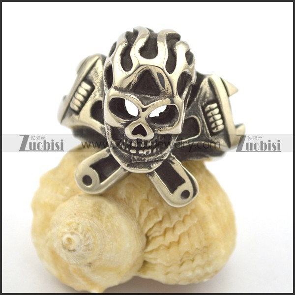 Spanner Fire Skull Ring for Biker r002344