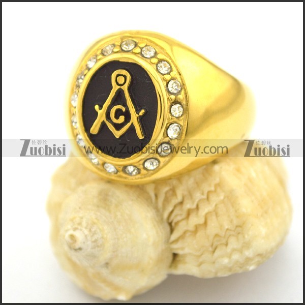 Gold-plating Masonic Rings with rhinestone r002243