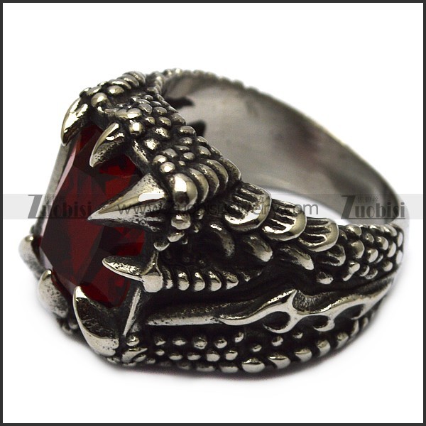 Retro Gothic Stainless Steel Dragon Claw Red Zircon Ring for Men r005740