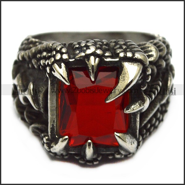 Retro Gothic Stainless Steel Dragon Claw Red Zircon Ring for Men r005740