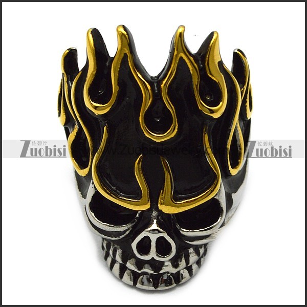Flame Skull Ring in Golden and Silver Tone with Size 7 to 15 r005712