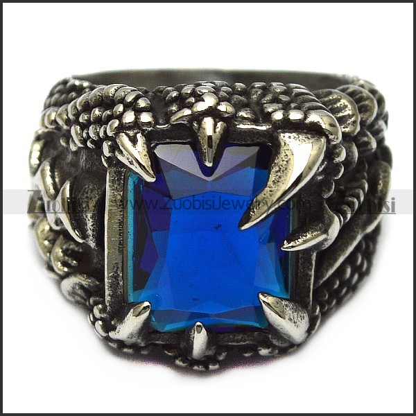 Unique Vintage Men's Blue Zircon Gemstone Inlay Dragon Claw Ring r005733