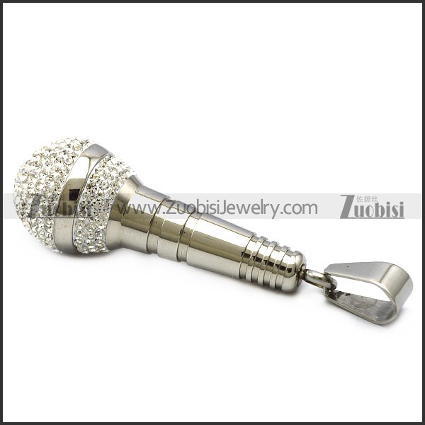 silver stainless steel karaoke microphone bling pendant p007795