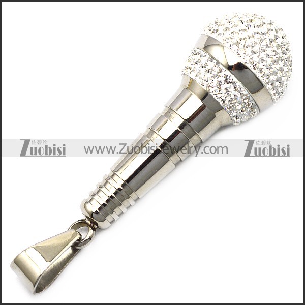 silver stainless steel karaoke microphone bling pendant p007795