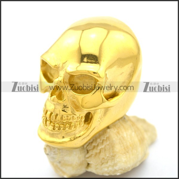 Large Shiny Polished Gold Plating Skull Ring r002611