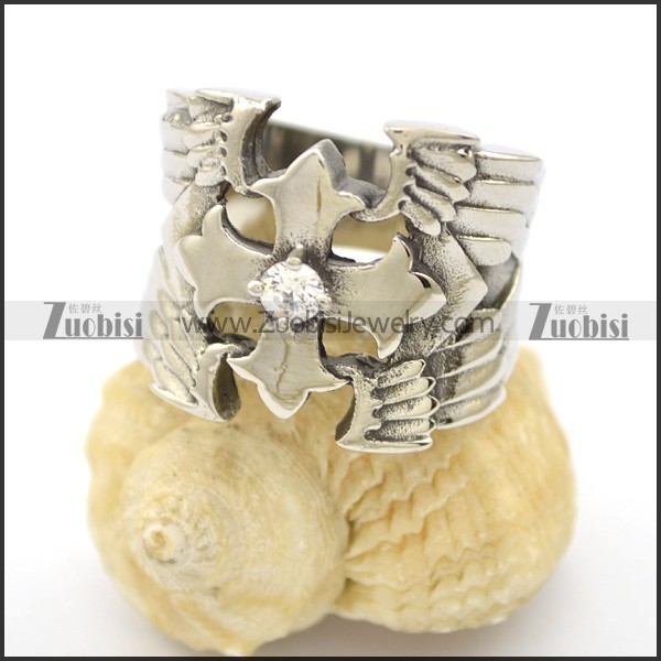 Cross Ring with Angel Wings r002517