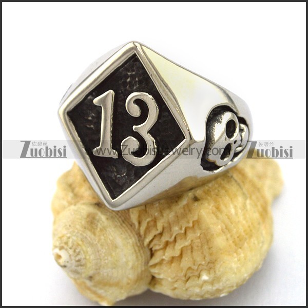 The Lucky 13 Skull Ring in Stainless Steel r002972
