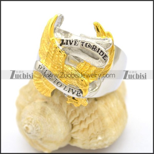 Silver and Gold Plating Steel RIDE TO LIVE Eagle Ring r002762