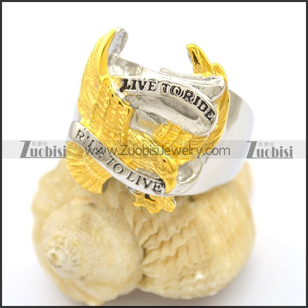 Silver and Gold Plating Steel RIDE TO LIVE Eagle Ring r002762
