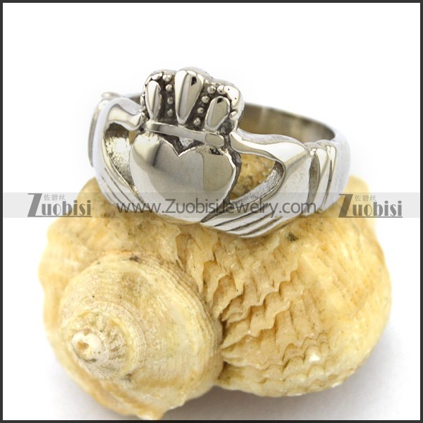 High Polished Stainless Steel Claddagh Crown Heart Ring r003006