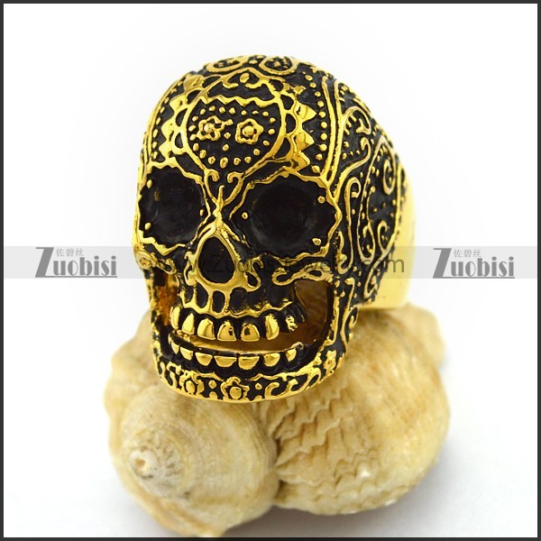 Vintage Black Flower SKull Ring with US Size from 7 to 15 r003015