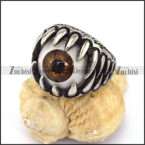 Brown Eyeball Stainless Steel Evil Ring r002872