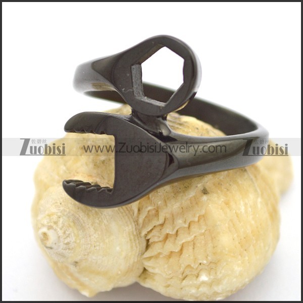 Black Steel Spanner Biker Ring for Unisex r002781