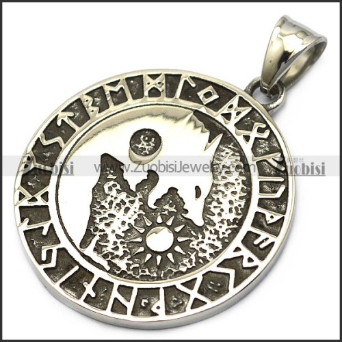 Viking Runes Coin Wolf Pendant as Gift for Men p007864