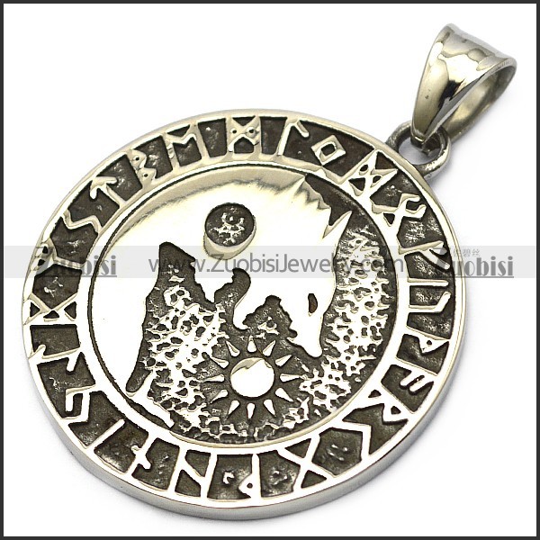 Viking Runes Coin Wolf Pendant as Gift for Men p007864