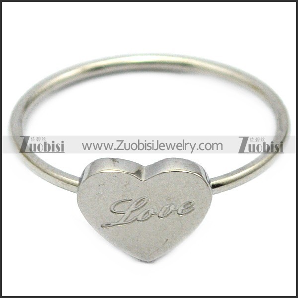 silver tone stainless steel heart ring engraved LOVE r005836