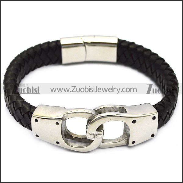 black leather handcuff bracelet for men b007823