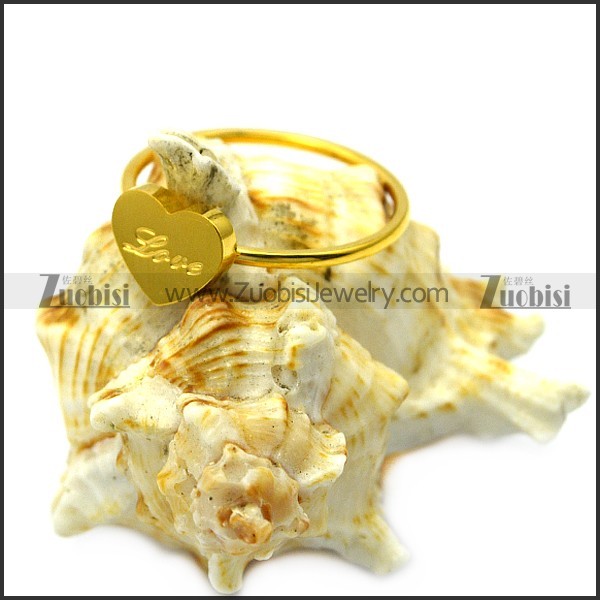heart shaped women ring engraved LOVE in yellow gold tone r005837