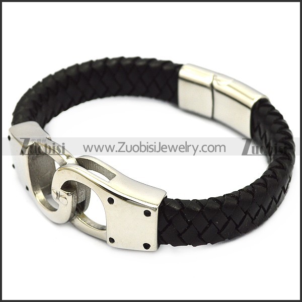 black leather handcuff bracelet for men b007823