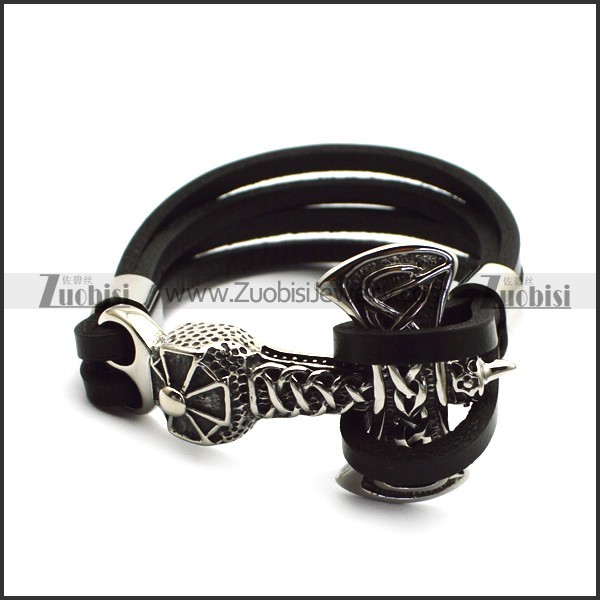 black leather viking thor hammer bracelet b006733