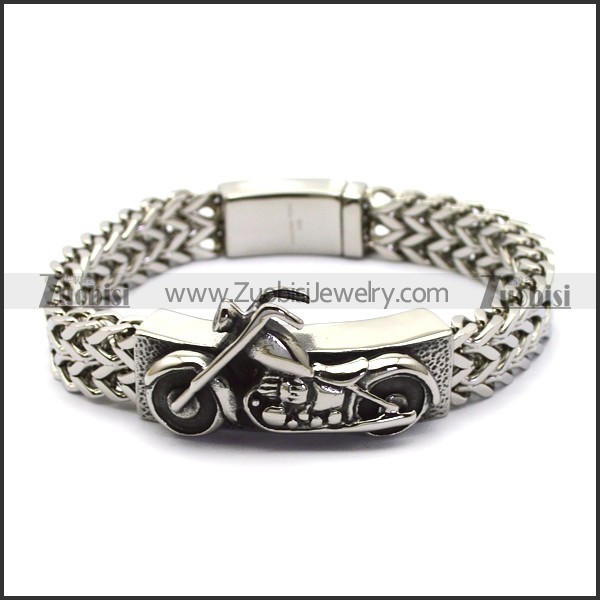 silver stainless steel chain bracelet with motorcycle tag for bikers b006703
